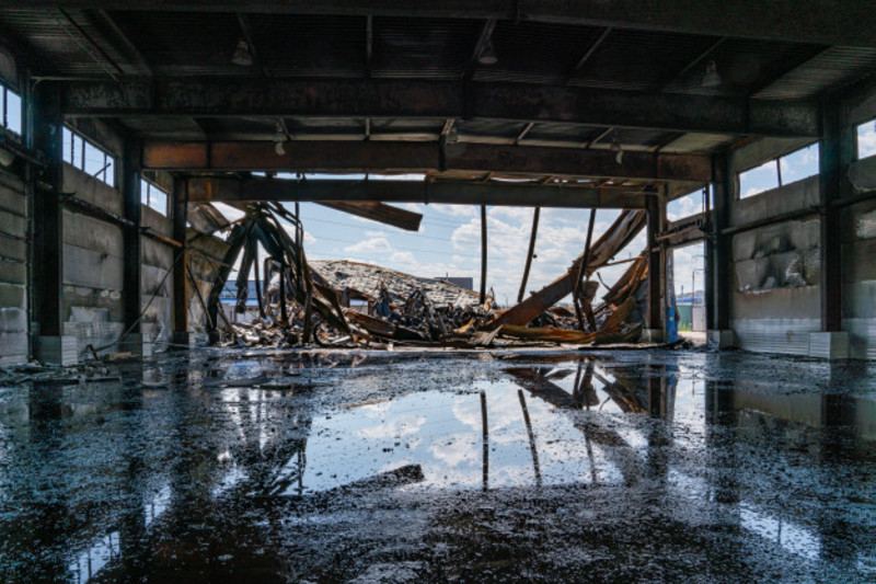 Burned Building Is Made Profiled Sheet View Inside After Fire 114160 199